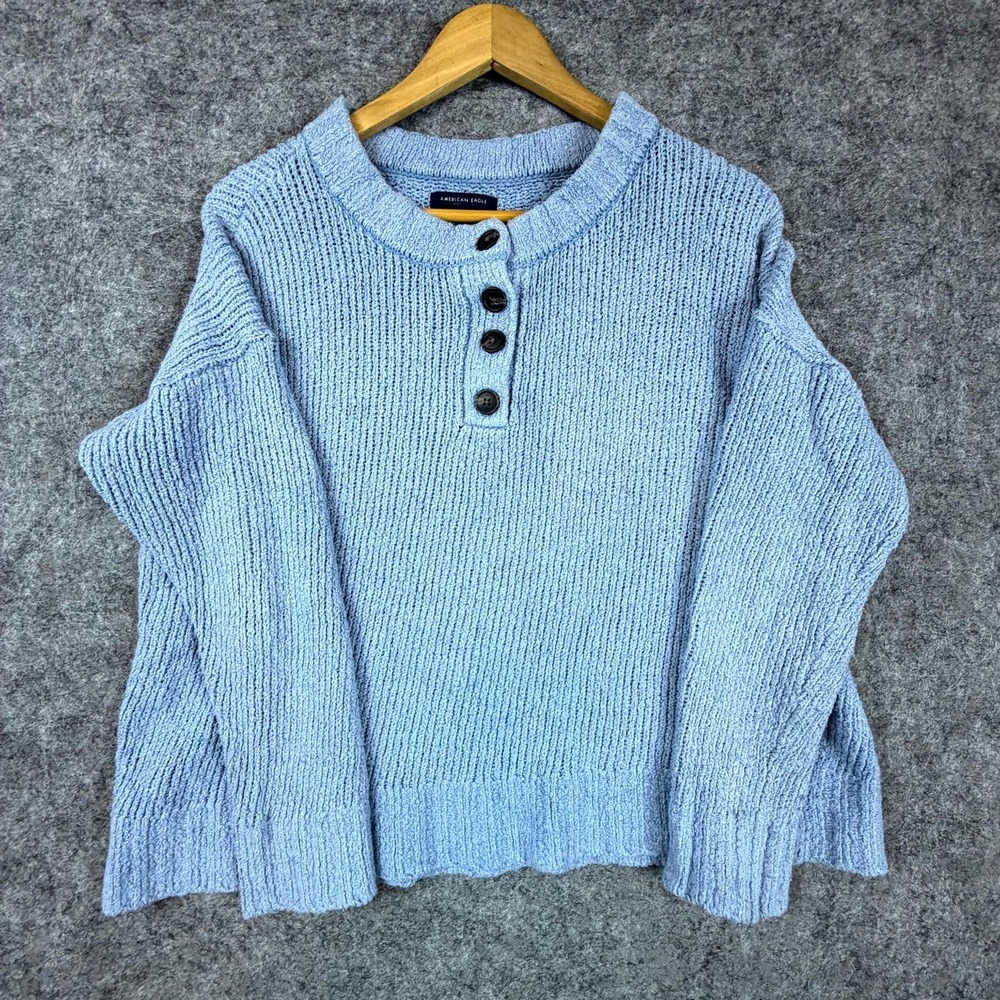 American Eagle Outfitters Sweater Womens Mediumβ Blue Jegging Fit Henley Neck